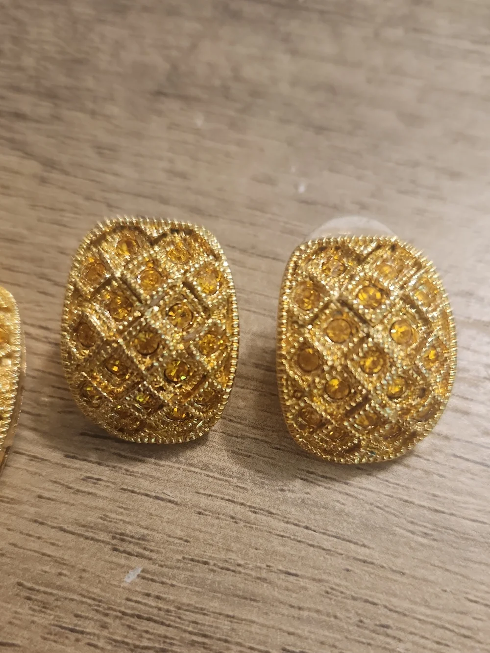 Gold-Tone Yellow Crystal Grid Pendant and Earring Set